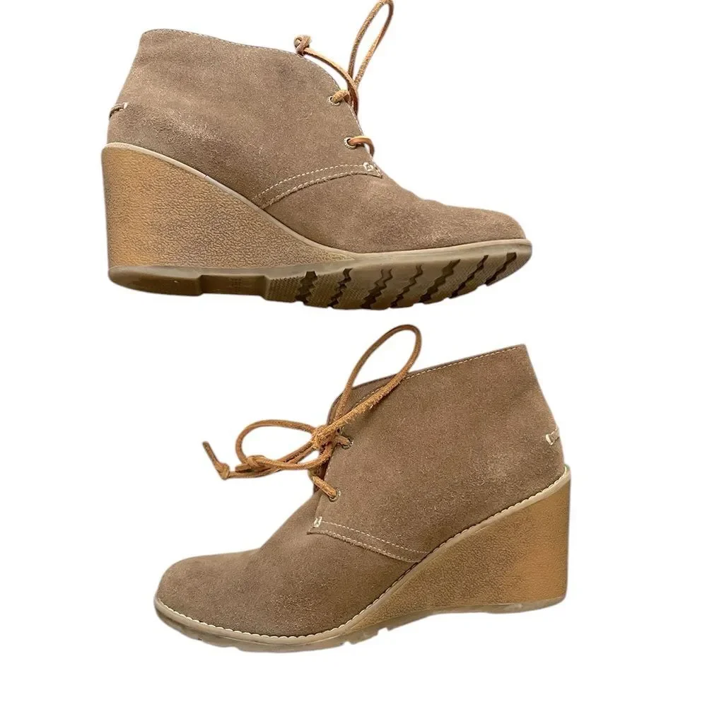 Sperry Stella Prow Suede Wedge Ankle Boots Size 9 Womens Brown Leather Booties
